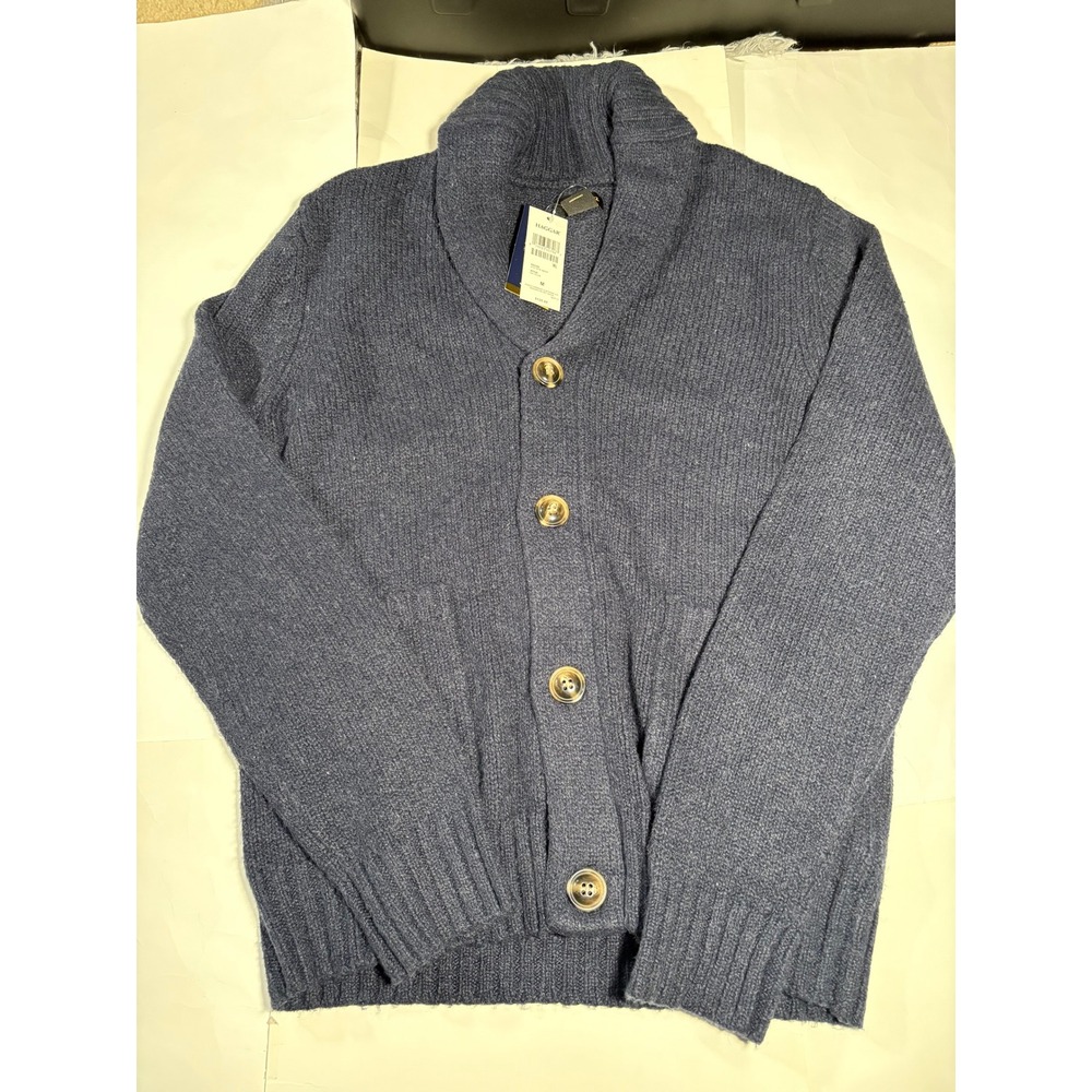 Haggar Shawl Collar Cardigan Sweater Men's Medium Navy Button Front NWT